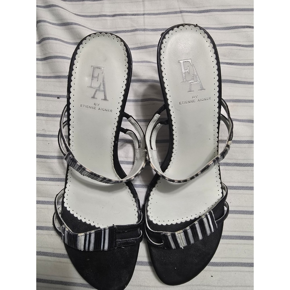 Etienne Aigner Open-Toe Heeled Black And White Sandals‎ Size 8